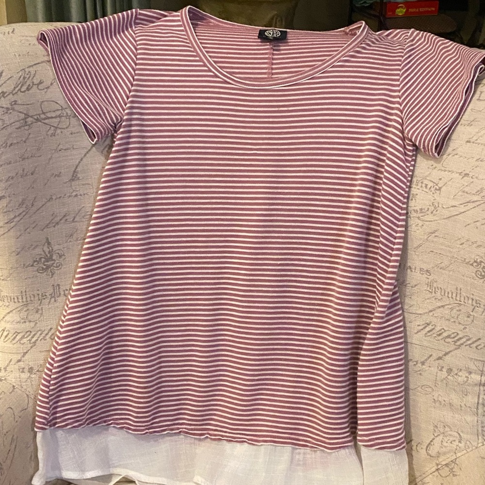 Bobeau Size S rose and off white stripe top